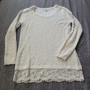 Pink Rose Women's L Knit Sweater Cream Lace Fairy Soft Girl Balletcore Cottage